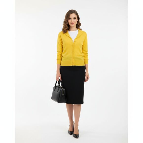 Adrienne Vittadini Women's Neon Yellow Knit Drape Neck Cardigan Sweater NEW M - Picture 10 of 10